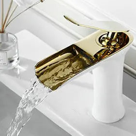 Waterfall brass basin faucet mixer in chrome, white, black, and antique finishes