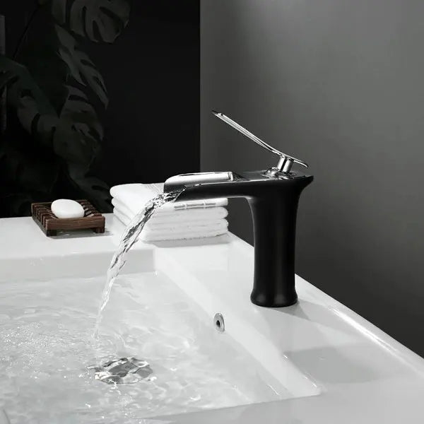 Waterfall brass basin faucet mixer in chrome, white, black, and antique finishes