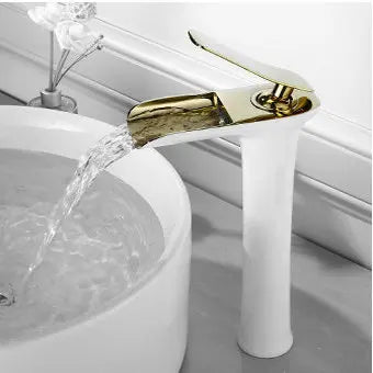Waterfall brass basin faucet mixer in chrome, white, black, and antique finishes