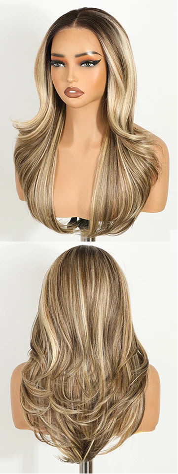 Blonde Wavy Layered 6X4 Pre Plucked Synthetic Lace Front Wigs
