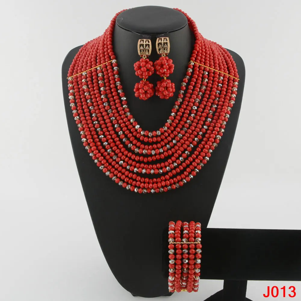 Red Wedding Beads Bridal Jewelry Set