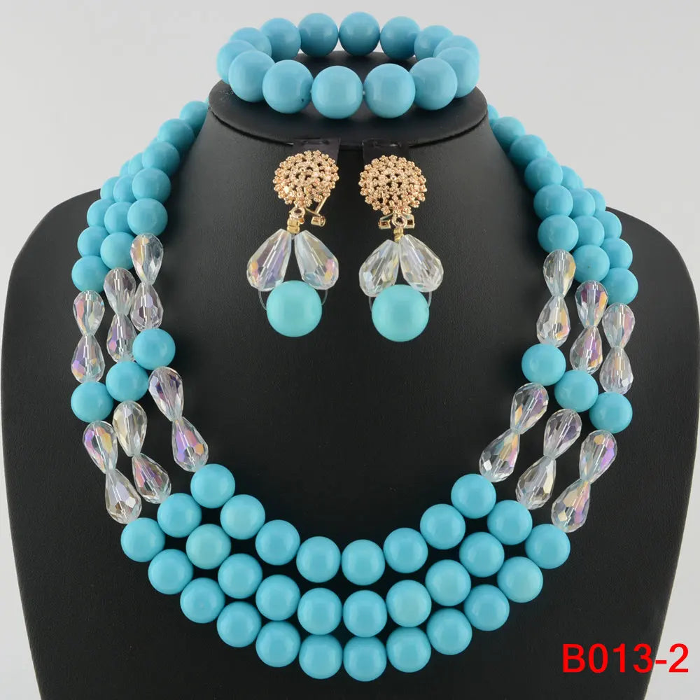 Blue Wedding Beads Bridal Jewelry Set