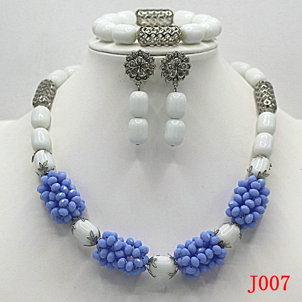 White Blue Wedding Beads Bridal Jewelry Set