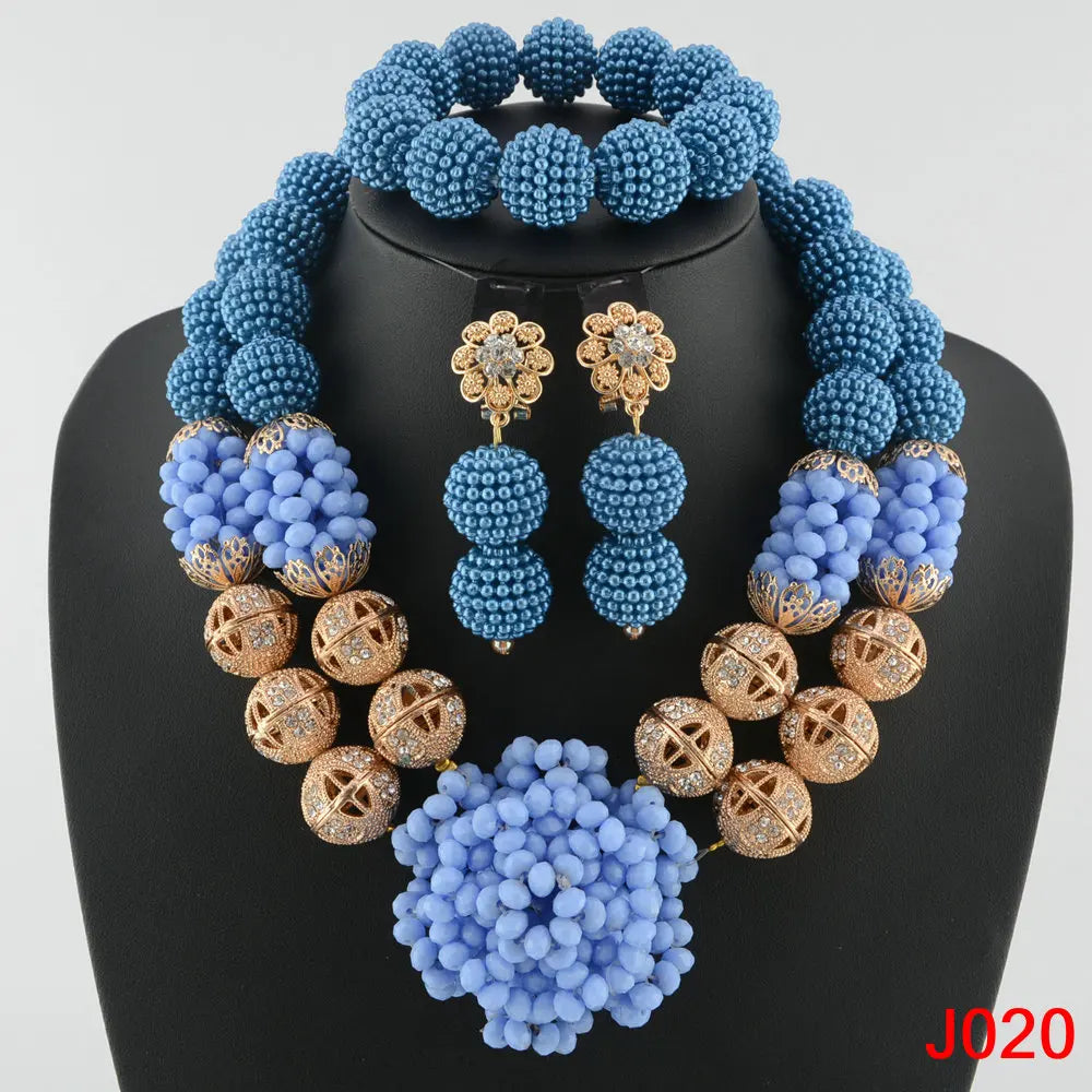 Blue Wedding Beads Bridal Jewelry Set