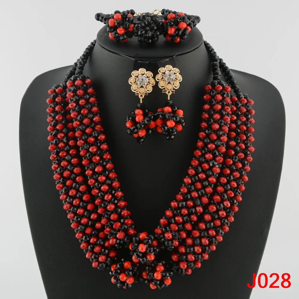 Red Black Wedding Beads Bridal Jewelry Set