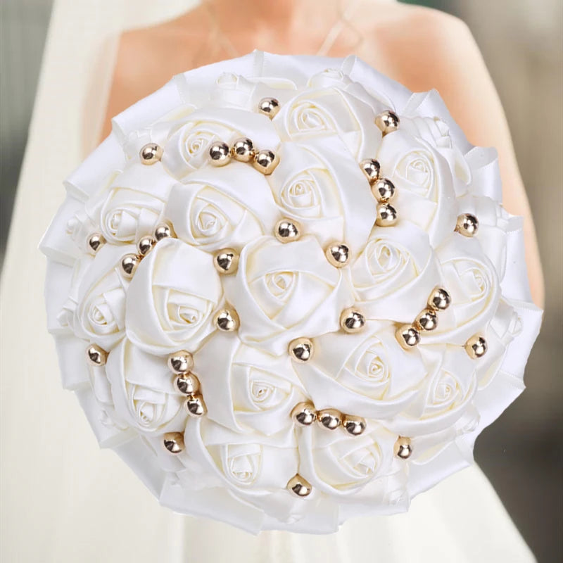 White Wedding Decoration Bridal Holding Flowers Bouquet