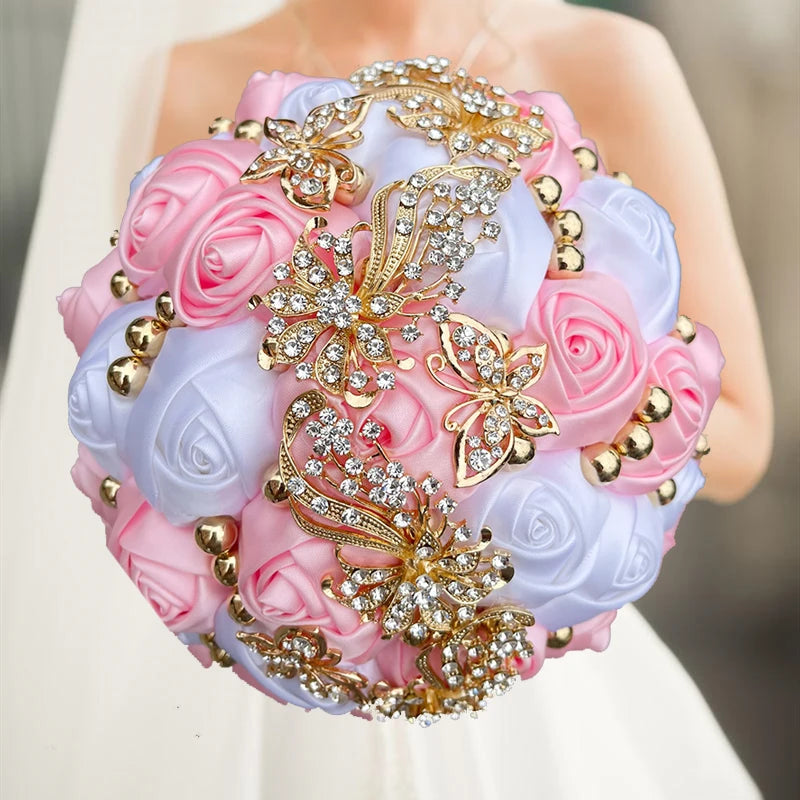 White Pink Wedding Decoration Bridal Holding Flowers Bouquet