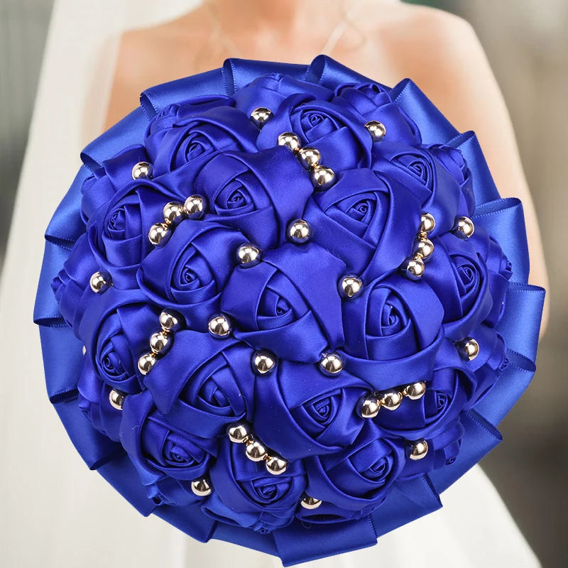 Blue Wedding Decoration Bridal Holding Flowers Bouquet