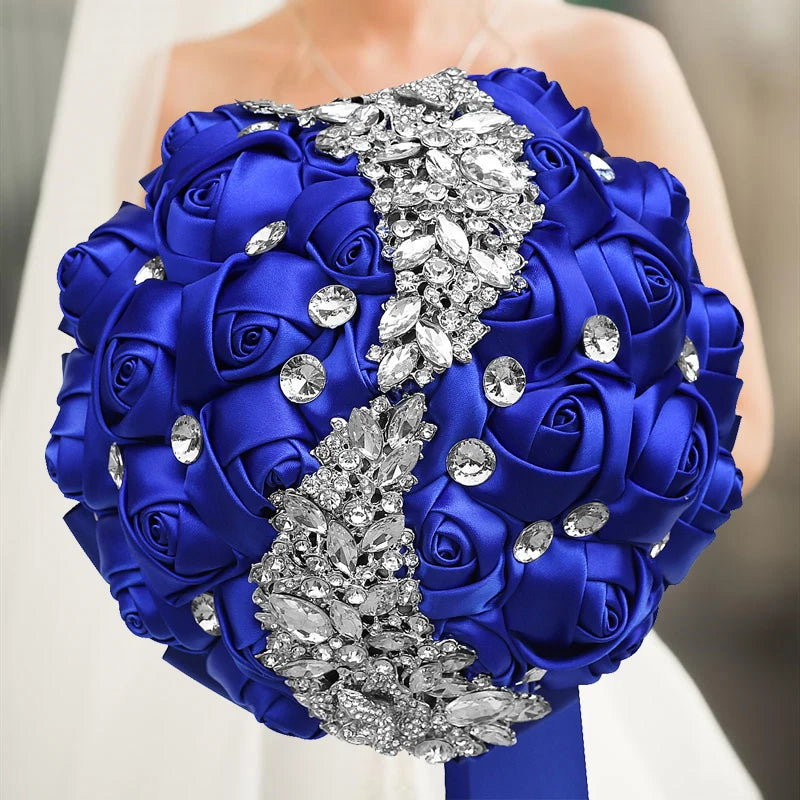 Blue Wedding Decoration Bridal Holding Flowers Bouquet