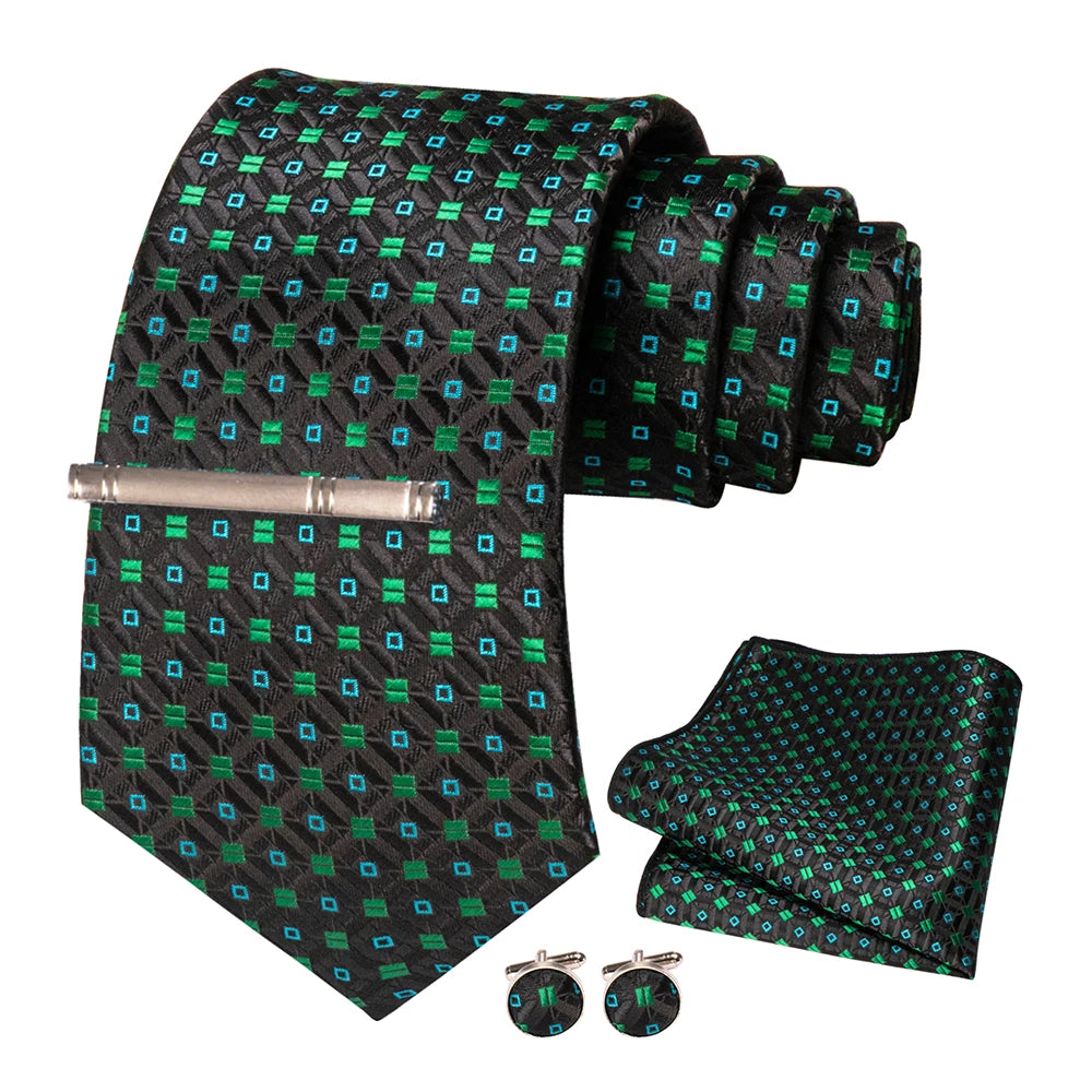 Geometric Green Black Necktie Set