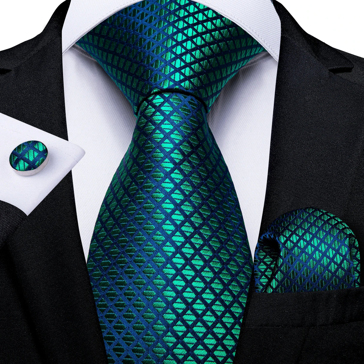 green blue Wedding Party Tie Pocket Square Men Necktie