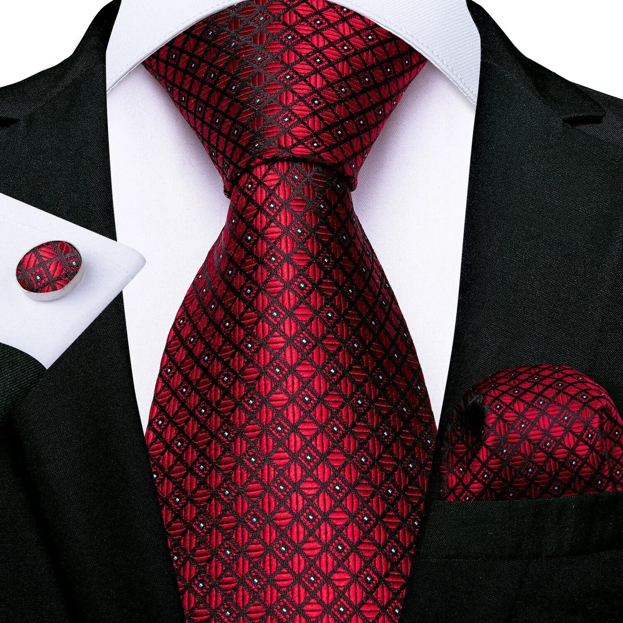 Red Wedding Party Tie Pocket Square Men Necktie