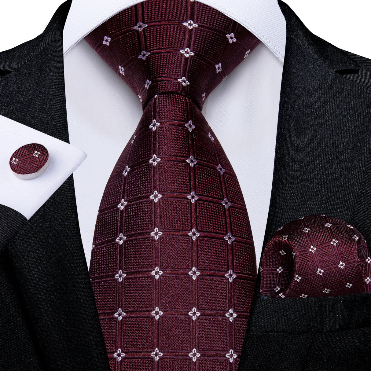 maroon Wedding Party Tie Pocket Square Men Necktie