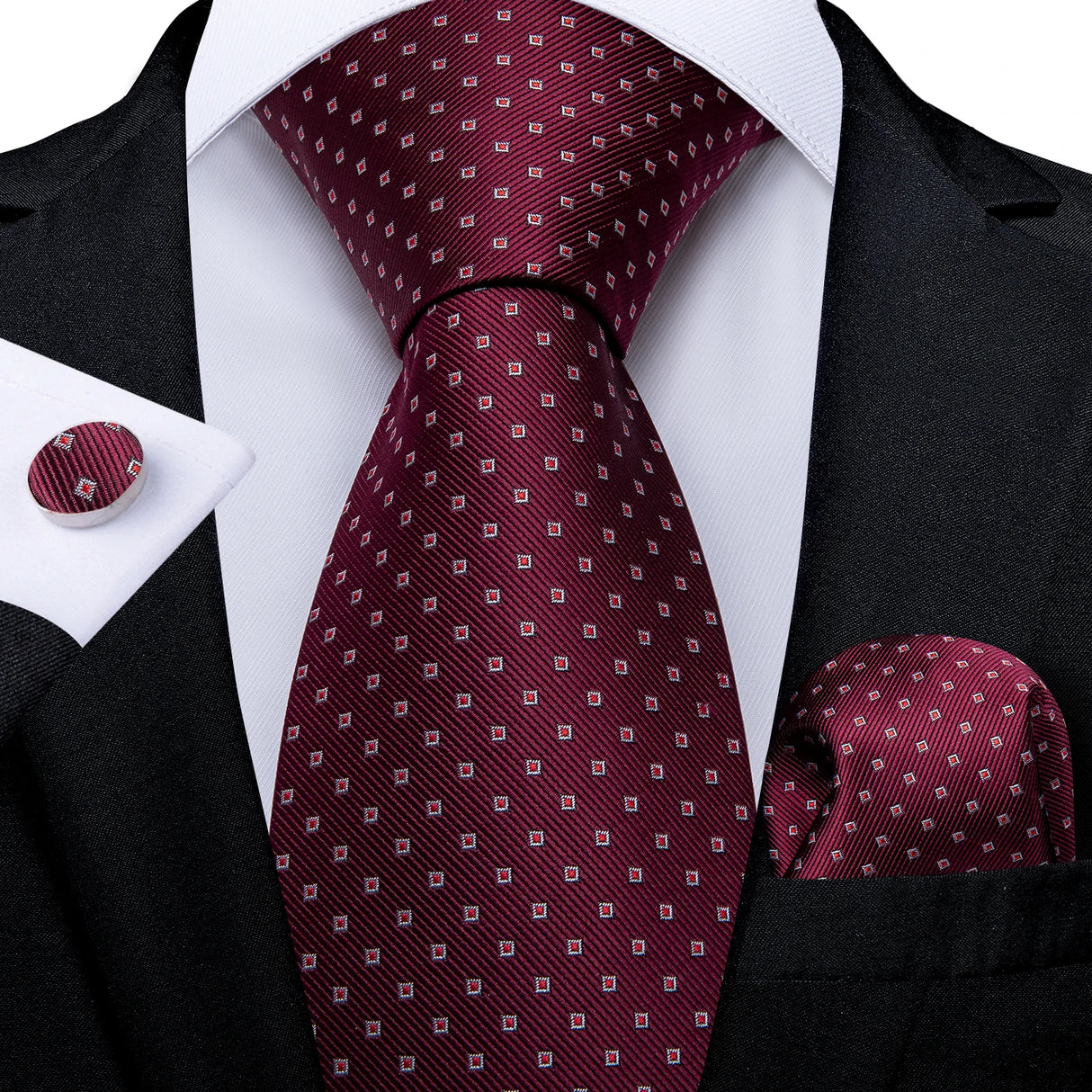 maroon Wedding Party Tie Pocket Square Men Necktie