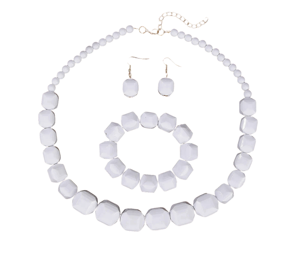 White Acrylic Beads Vintage Jewelry Set