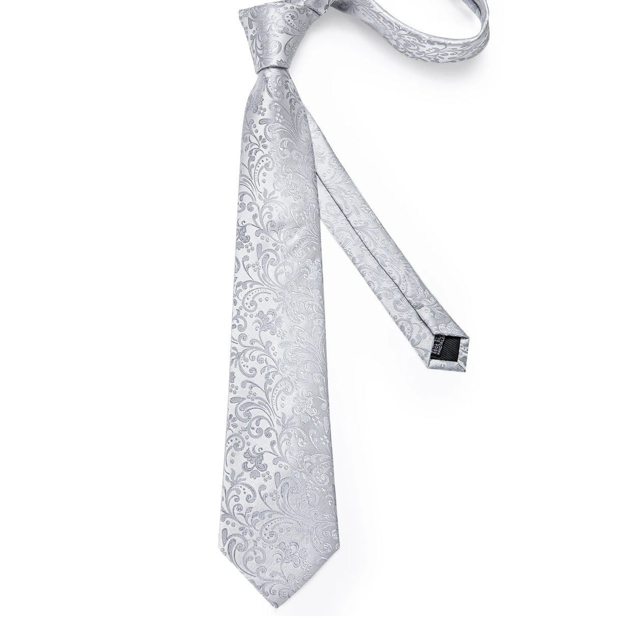 White Silver Paisley Hanky Cufflink Tie Set