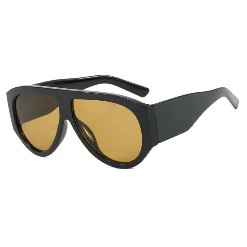 Black Windproof Punk Oversized Pilot Big Frame Sunglasses