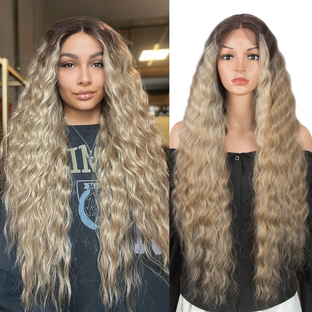 Blonde Women 30 inches Long Deep Body Wavy Synthetic Wigs