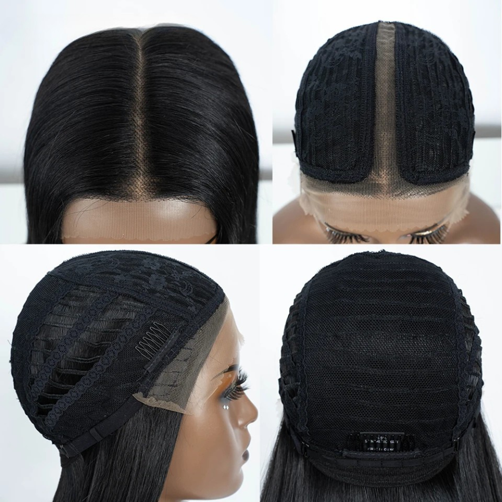 Cap Women 38 Inch Long Straight Synthetic Lace Frontal Wig