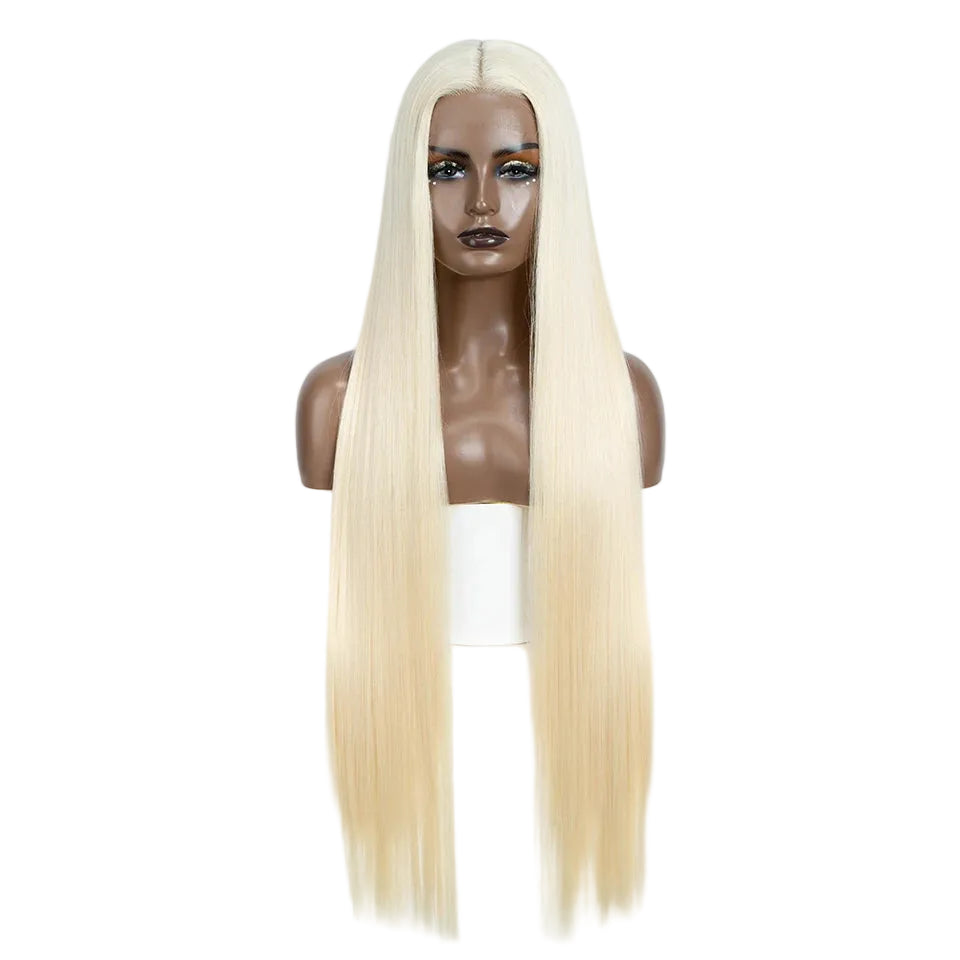 White Women 38 Inch Long Straight Synthetic Lace Frontal Wig