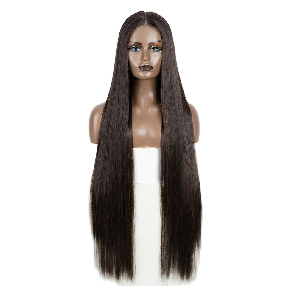 Light Black Women 38 Inch Long Straight Synthetic Lace Frontal Wig