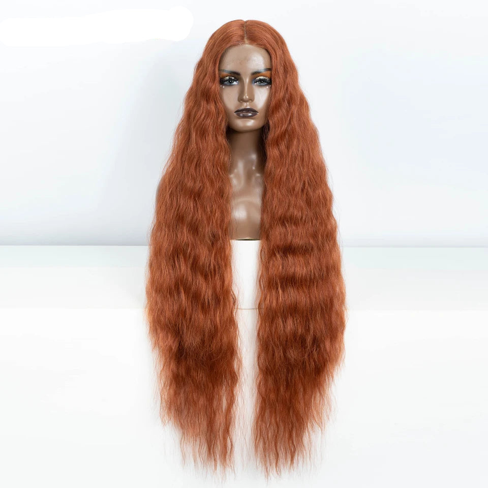 Orange Women 42 Inch Long Curly Lace Synthetic Lace Frontal Wig