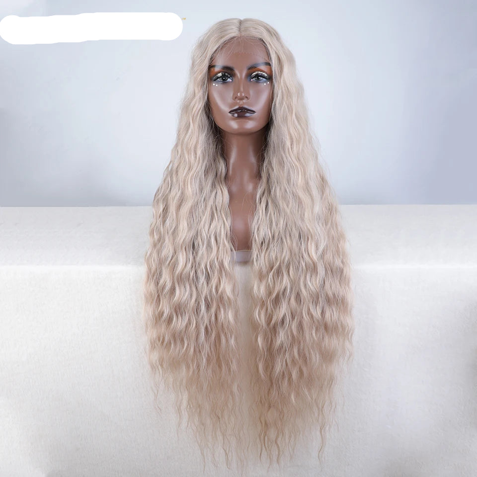 Gray Women 42 Inch Long Curly Lace Synthetic Lace Frontal Wig