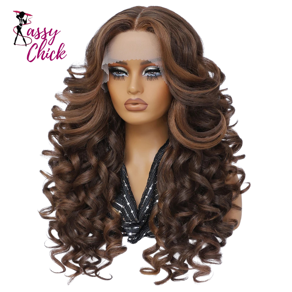 Women Curly Afro Lace 24Inch Latisha Synthetic Wig Sassy Chick Logo
