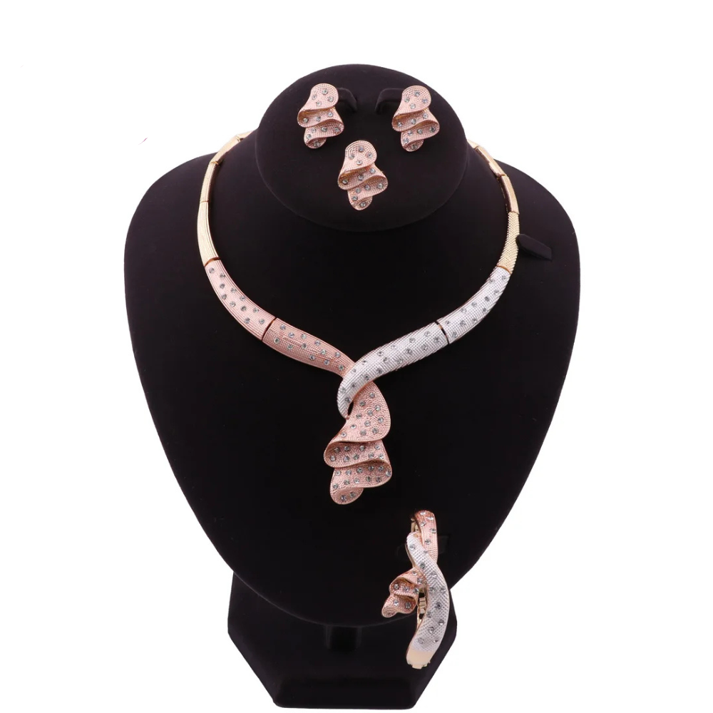 Women Gold Color Crystal Wedding Jewelry Set