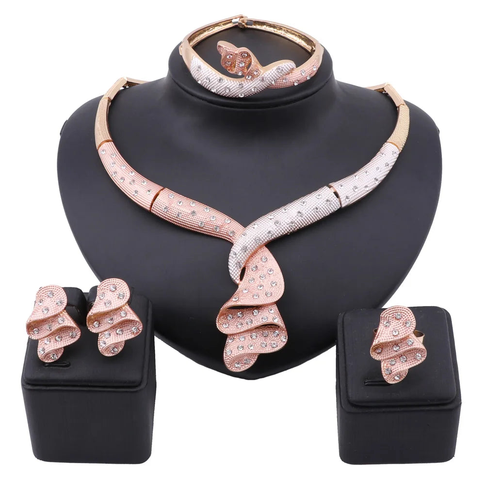 Women Gold Color Crystal Wedding Jewelry Set
