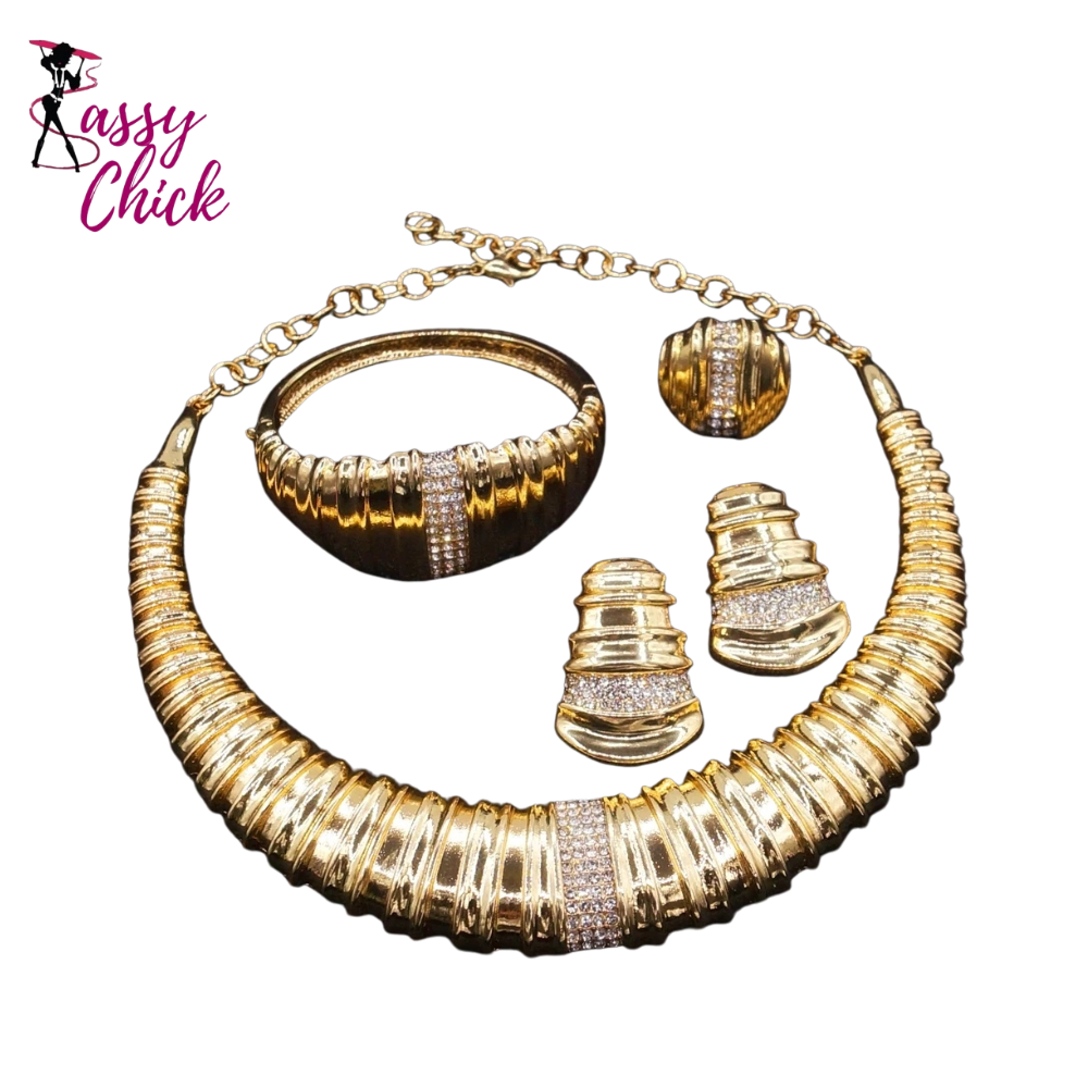 Women Gold Plated Bone Round Shape Jewelry Set Sassy Chick Logo