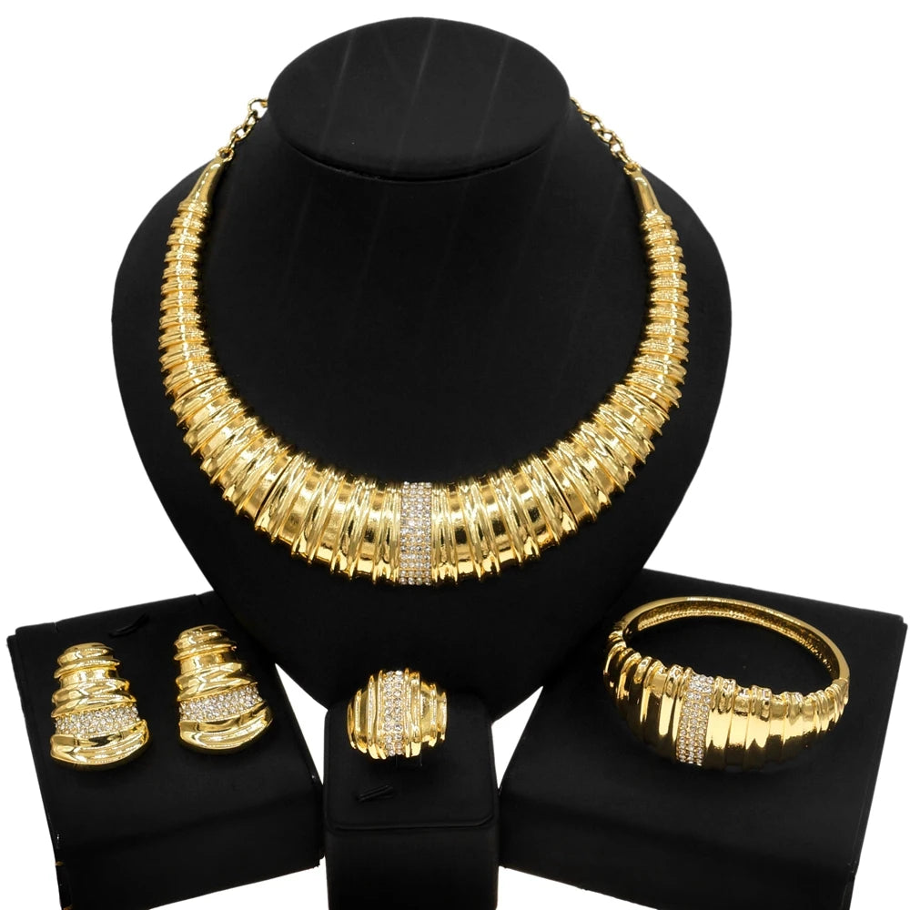 Gold Women Gold Plated Bone Round Shape Jewelry Set