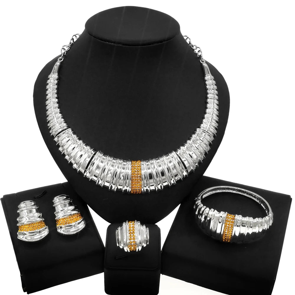 Silver Women Gold Plated Bone Round Shape Jewelry Set