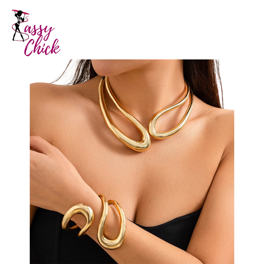 Women Goth Adjustable Chunky Big Open Torques Choker Sassy Chick Logo