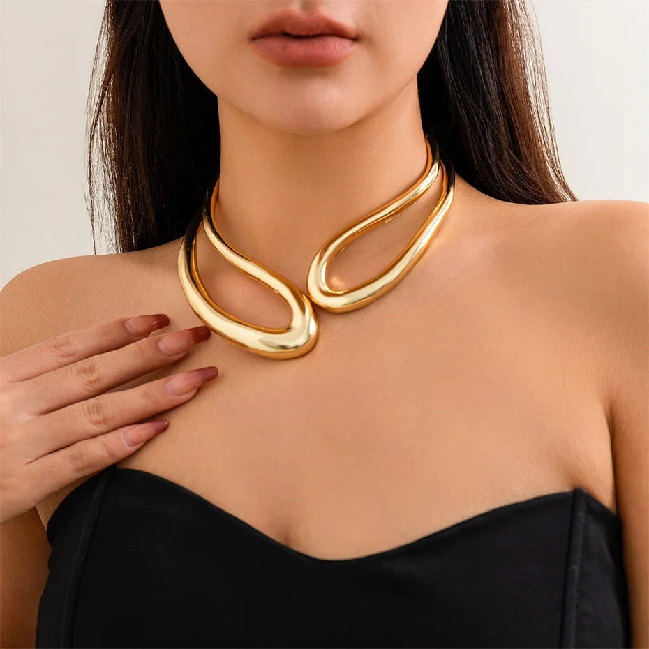 Model Using Women Goth Adjustable Chunky Big Open Torques Choker