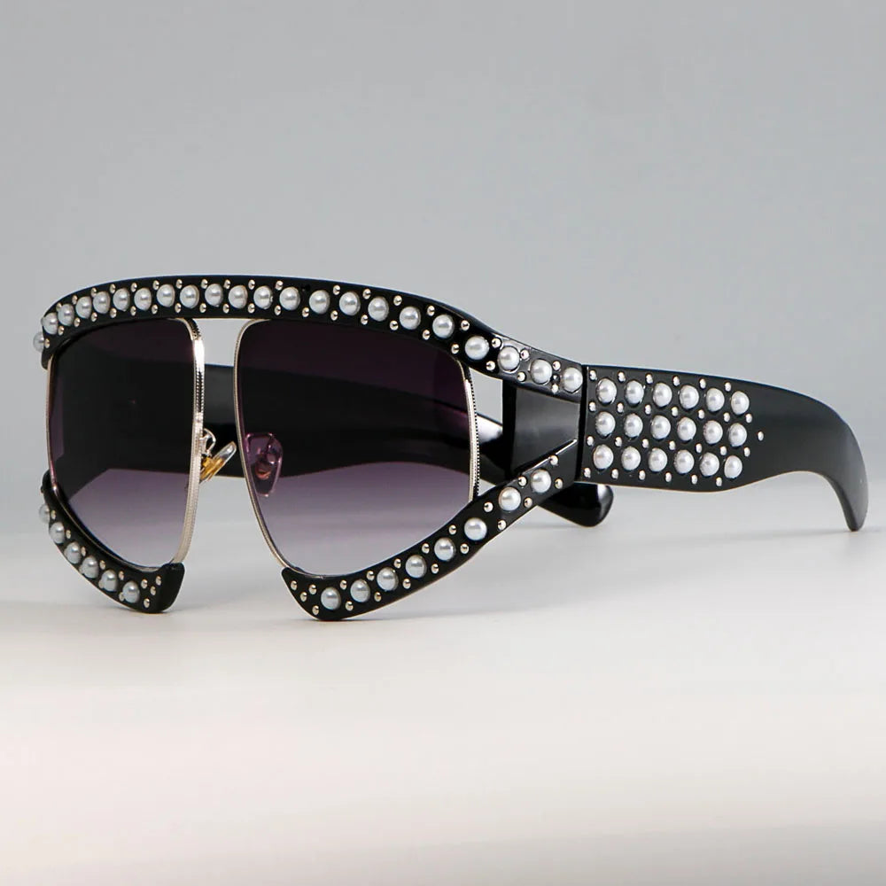 Black Women Pearl Goggles Sunglasses