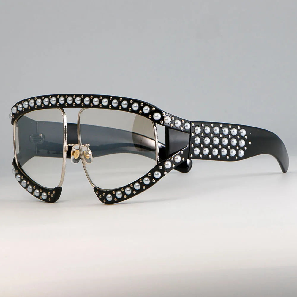 Clear lens Women Pearl Goggles Sunglasses