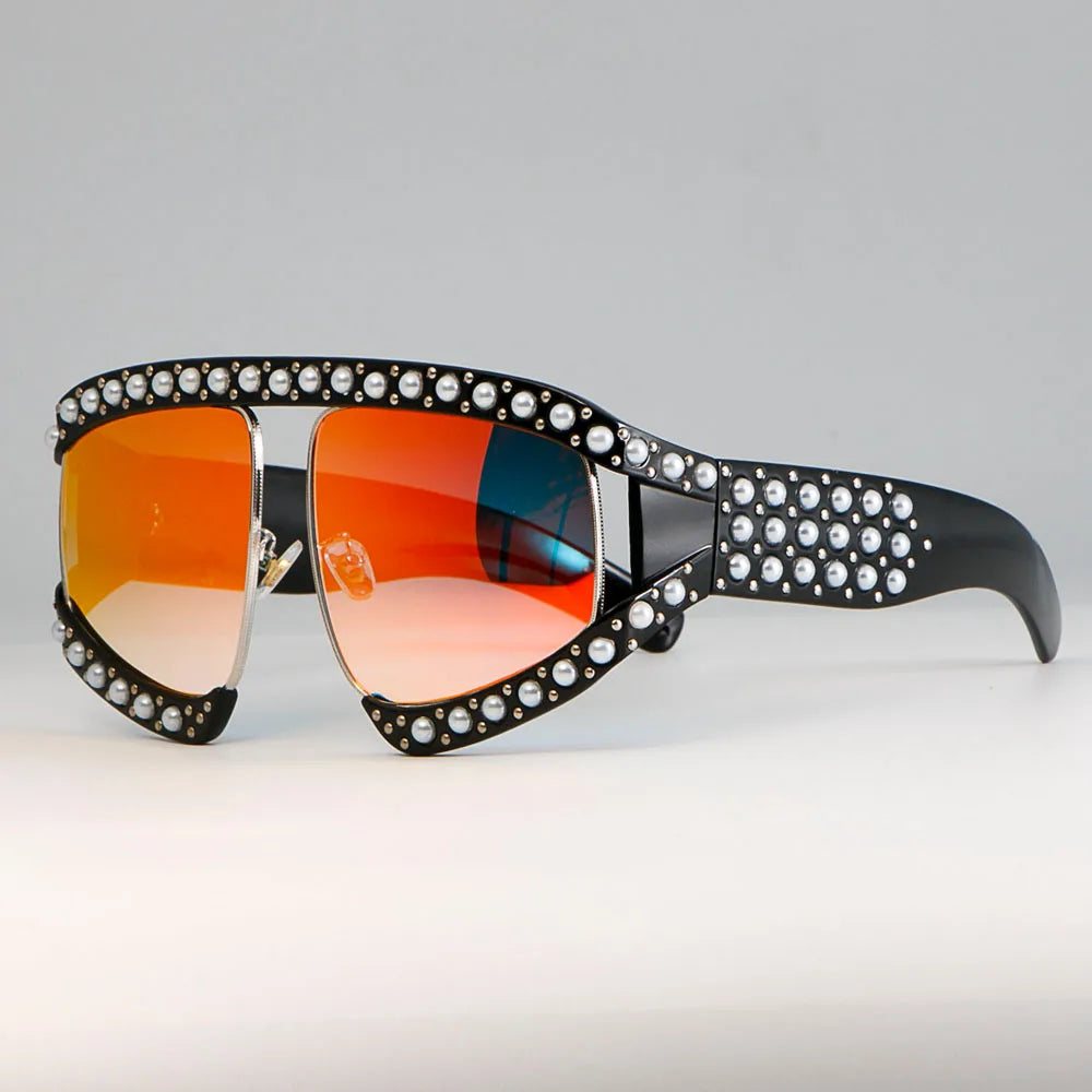 orange lens Women Pearl Goggles Sunglasses