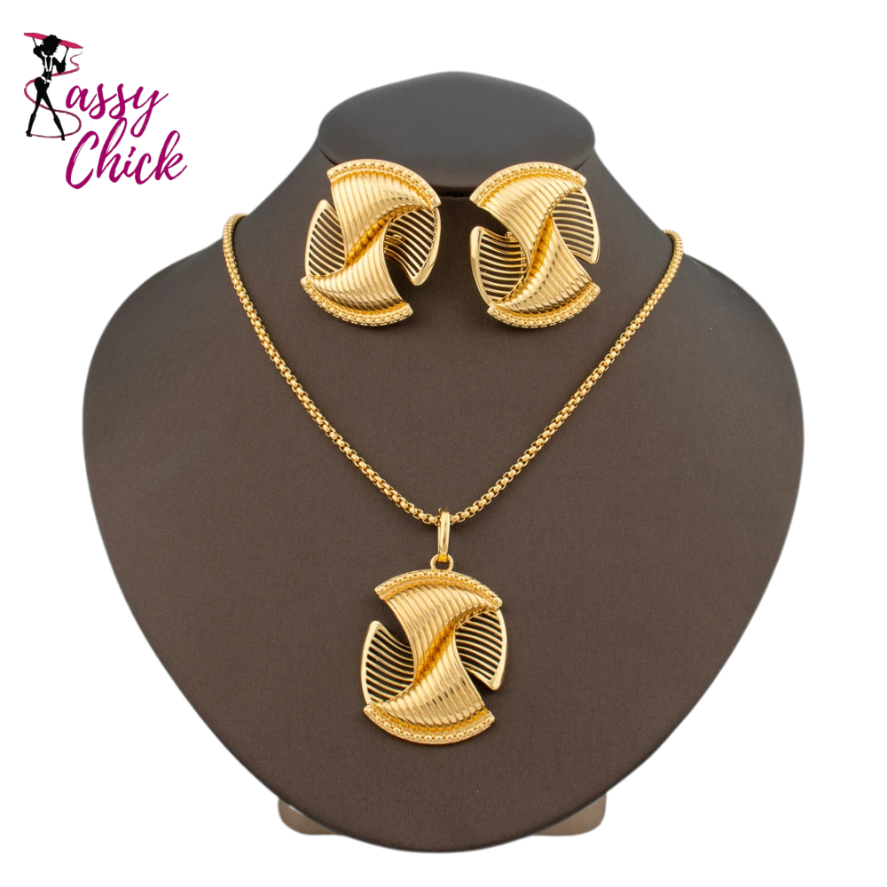 Women Spiral Clip Gold Plated Jewelry Set Sassy Chick Logo