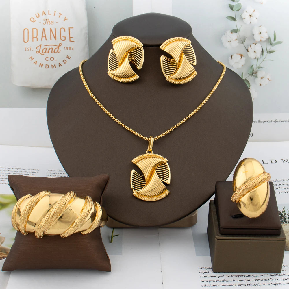 Women Spiral Clip Gold Plated Jewelry Set