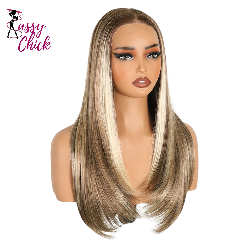 Women Straight 9x6 Pre Plucked Layered Synthetic Lace Front Wigs Sassy Chick Logo