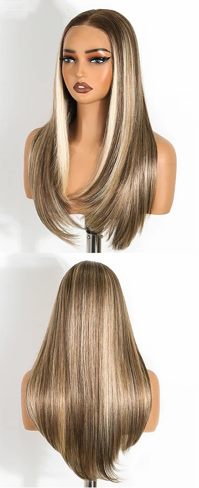 Ash Gray Women Straight 9x6 Pre Plucked Layered Synthetic Lace Front Wigs