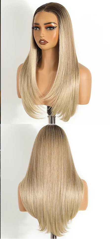Ash Blonde Women Straight 9x6 Pre Plucked Layered Synthetic Lace Front Wigs