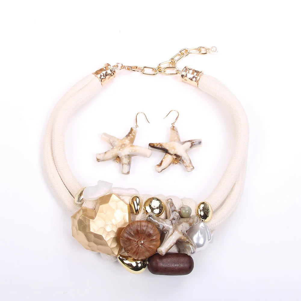 Women Trendy Statement Beads & Starfish Necklace