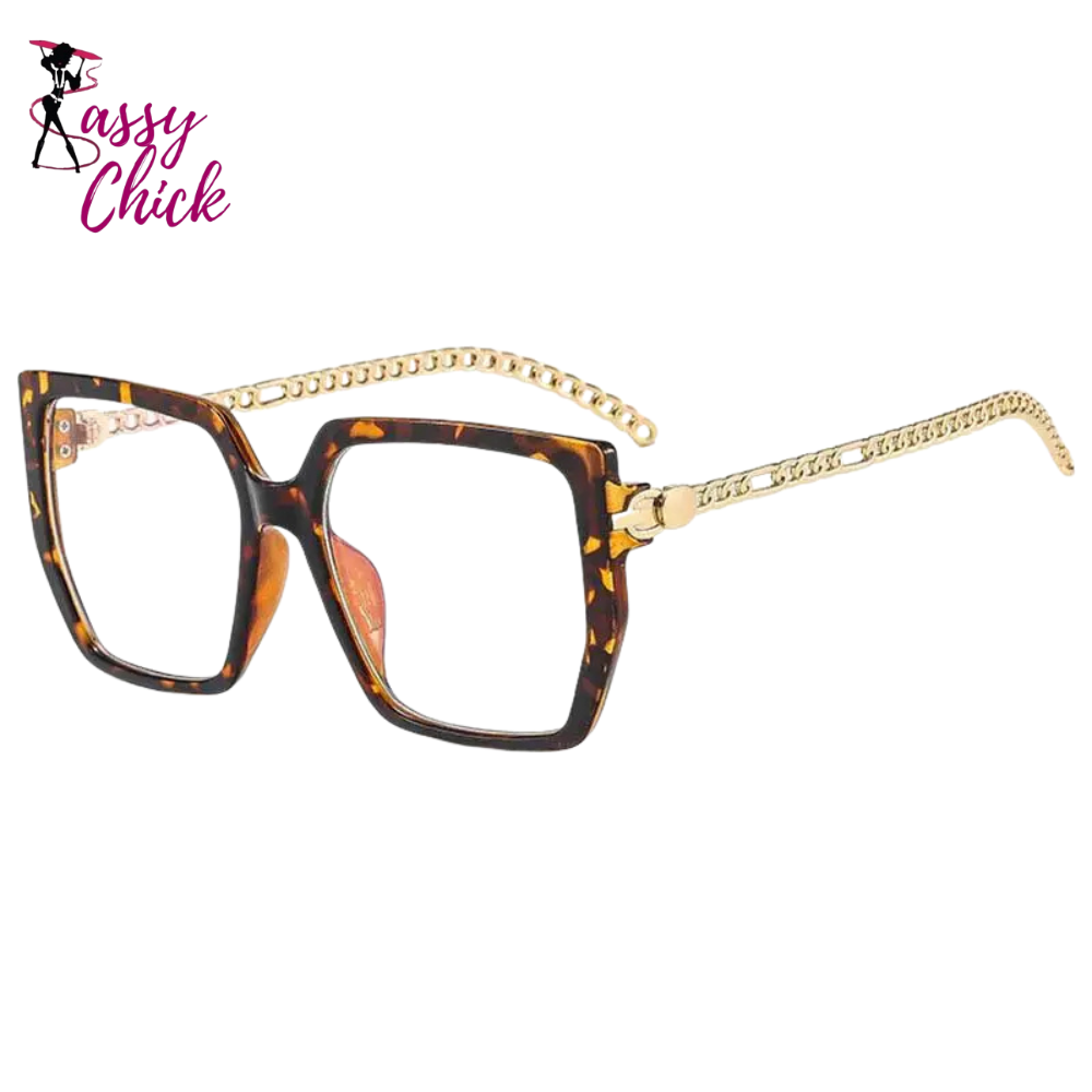 Women's Large Frame Presbyopia Glasses Metal Chain Sassy Chick Logo