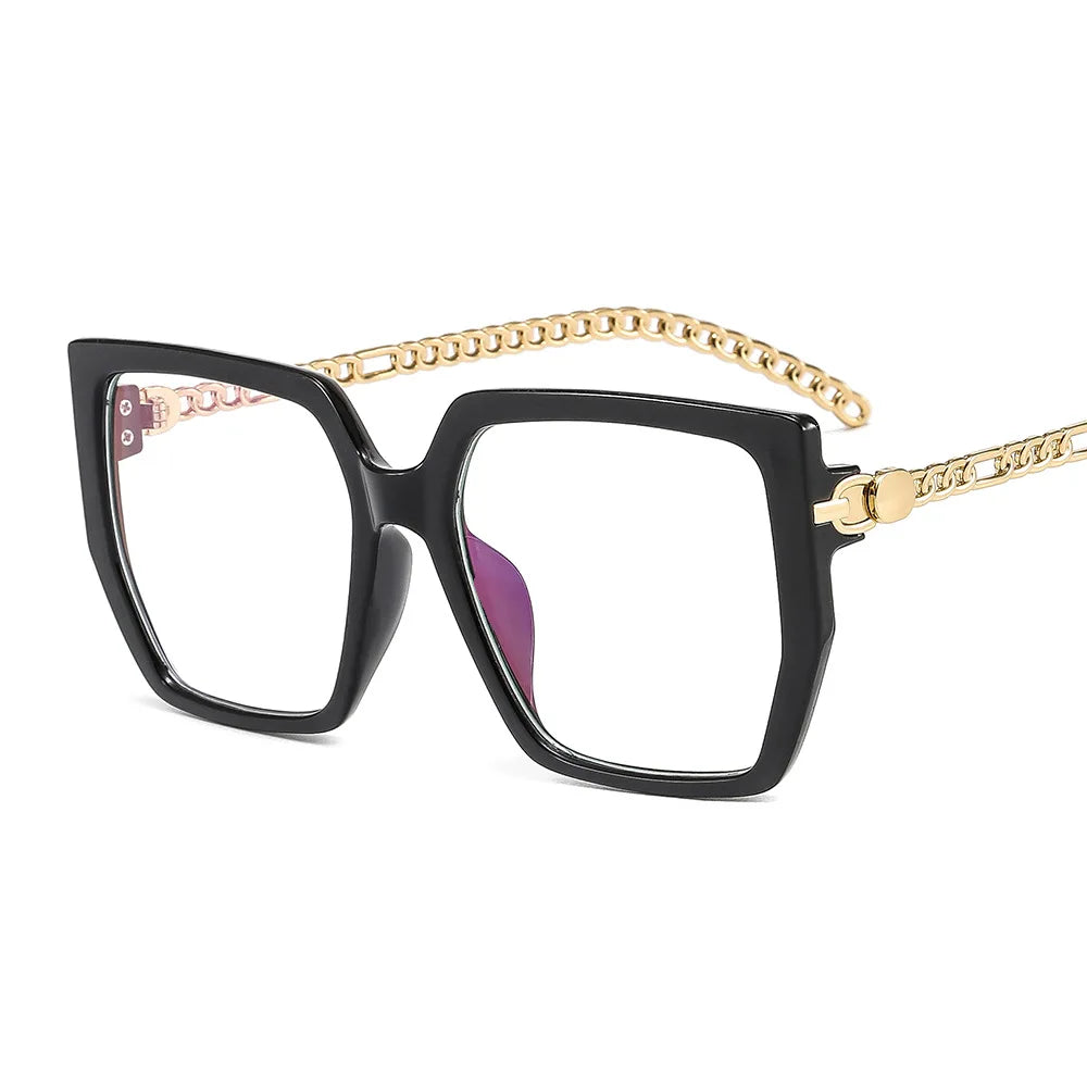 Black Women's Large Frame Presbyopia Glasses Metal Chain
