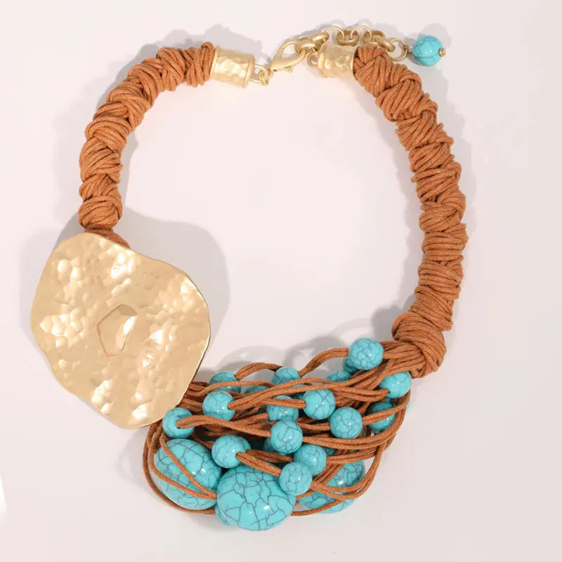 Woven Rope Chain Turquoise Necklace