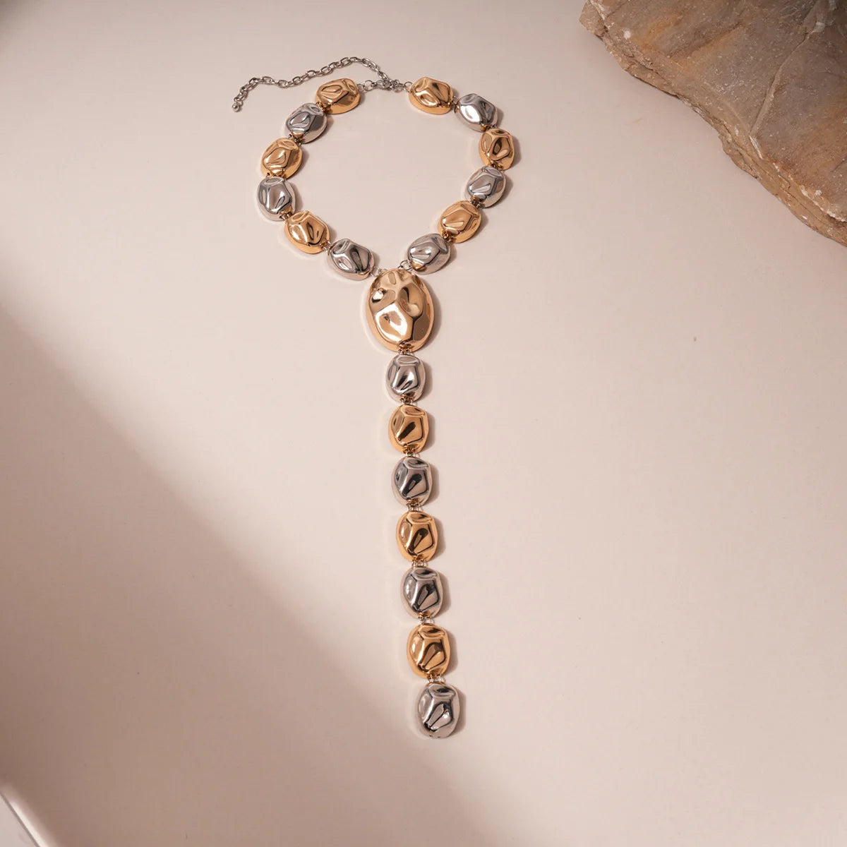 Y-shaped Long Irregular Iron Metal Chunky Geometric Necklaces