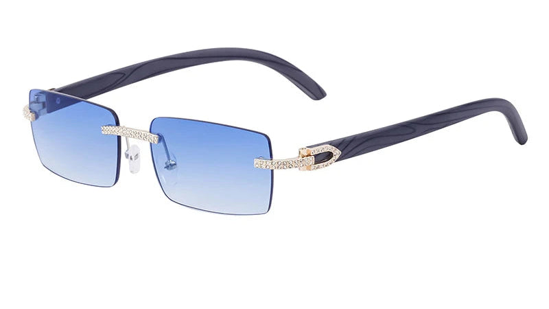Y2K Punk Wood Grain Frameless Diamond Rectangle Sunglasses