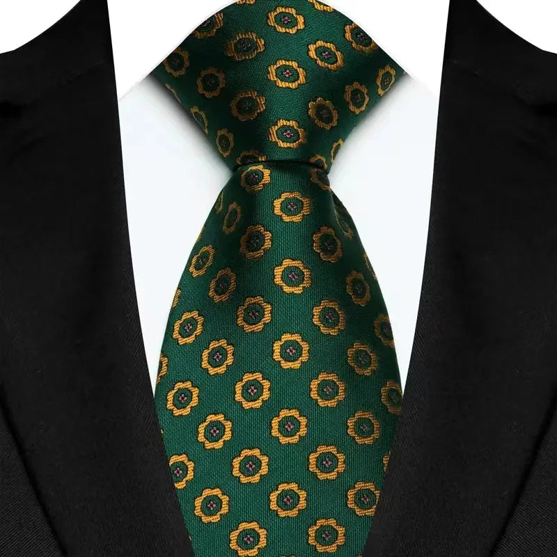 Yellow Blue Green Polka Dot Flower 8cm Classic Business Necktie